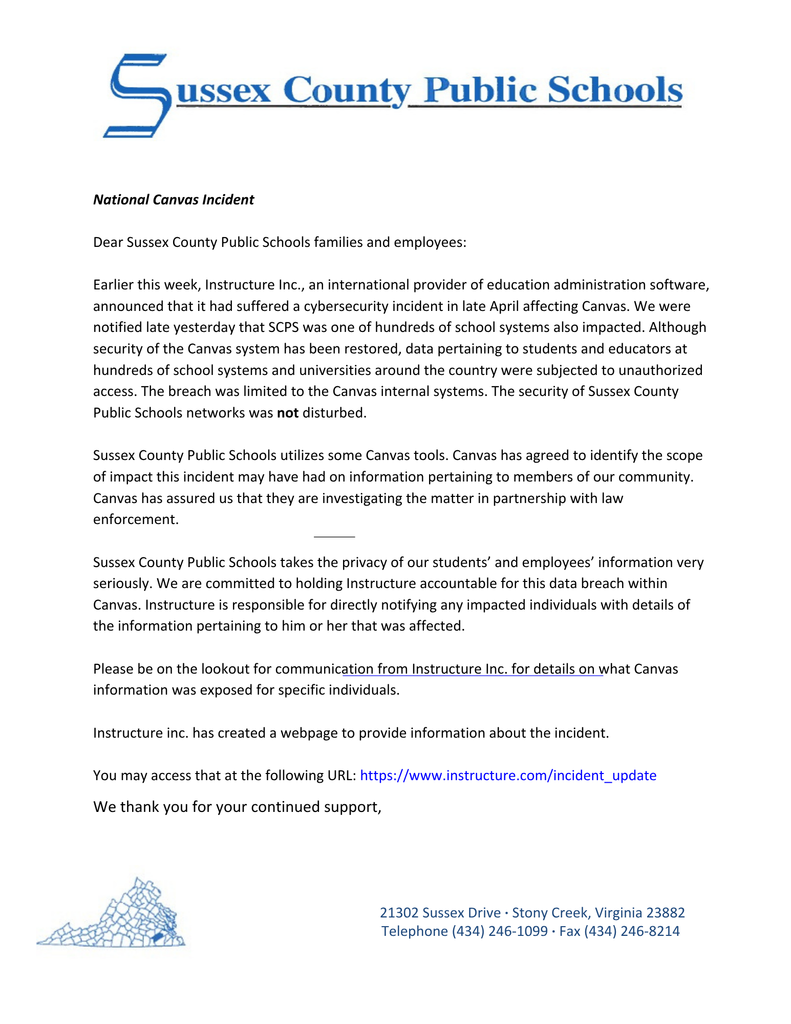 SCPS letter about the National Canvas Incident: