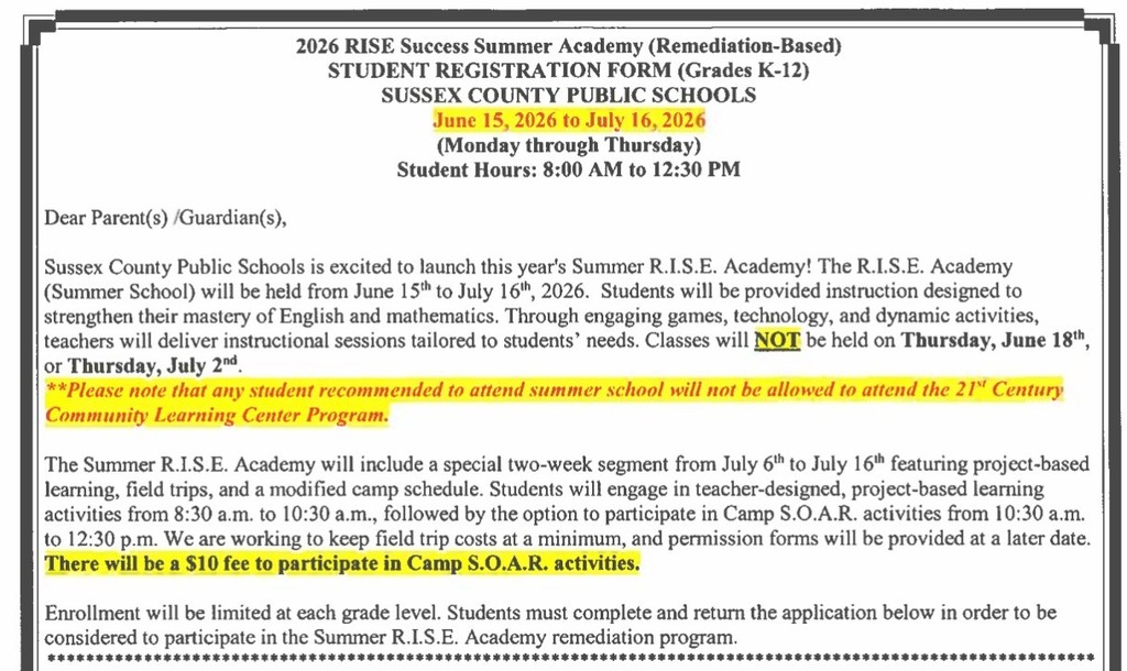 Attention SCES Parents, Summer school applications for recommended students will be sent home again today. This is the second attempt. Please contact your child's teacher to verify whether or not your child has been recommended for Summer School. Applications are due this Friday, 5/15/26. Please refer to the attached images for more details.
