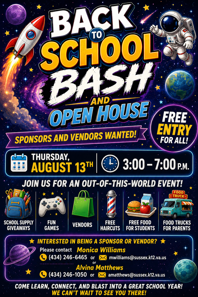 SCPS will have our annual Back-To-School Bash and Open House on Thursday, August 13, 2026. Please see the attached flyer for more info........