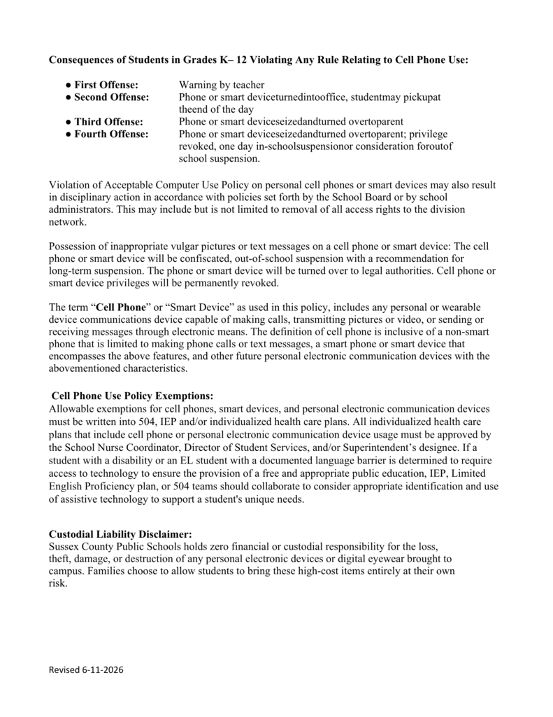 Revised Cell Phone Policy Page 1