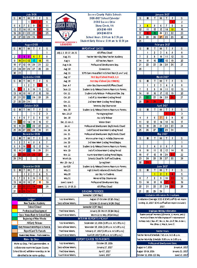 SCPS 2026-2027 School Calendar........