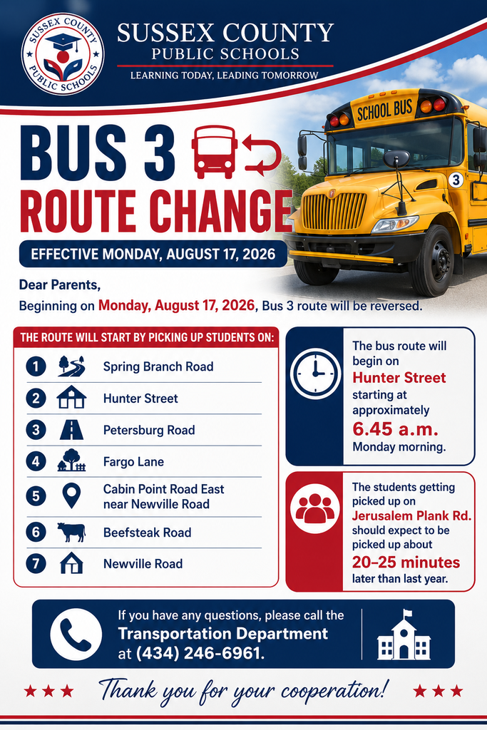 New Bus 3 Route Changes: Please see the flyer for changes to this bus route........