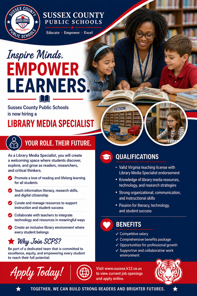 We're looking for a Library Media Specialist. Please see the attached flyer for more information.