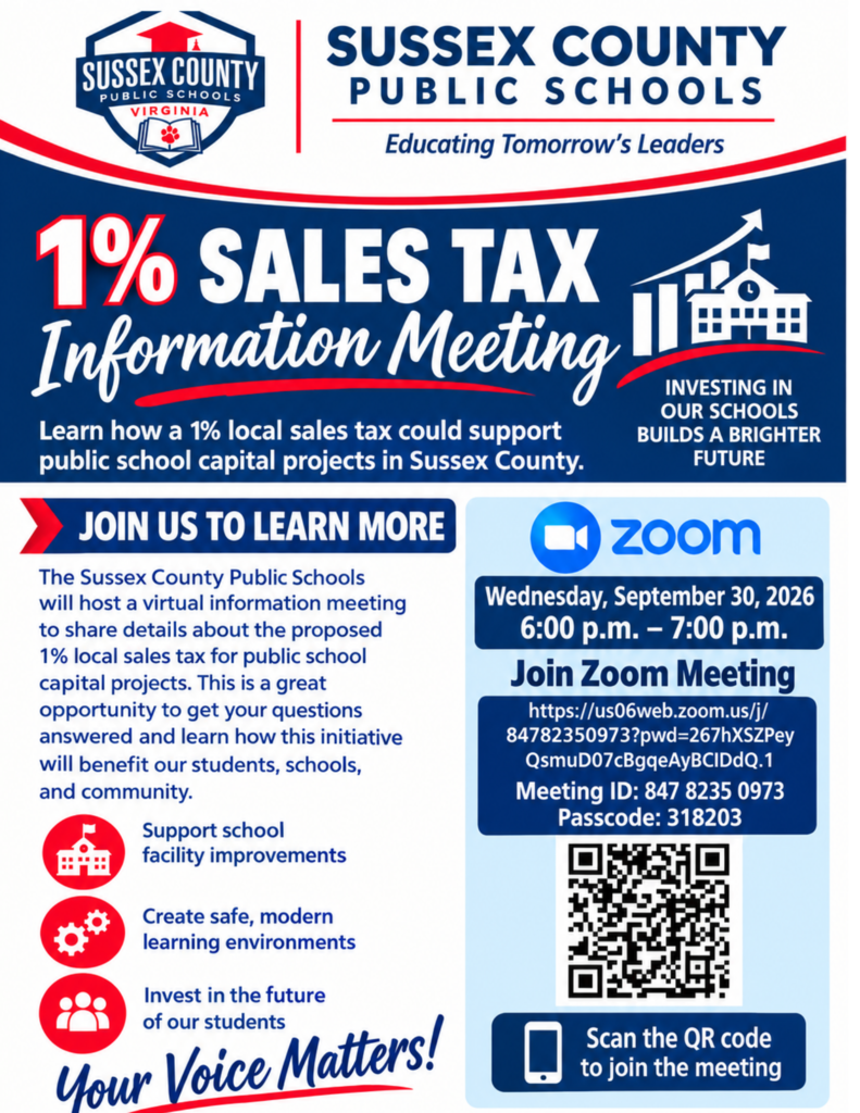 SCPS: Invites you to our 2nd Sales Tax Information Meeting on Wednesday, September 30, 2026 from 6:00 p.m. - 7:00 p.m.