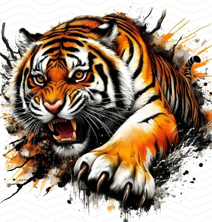 Aggressive tiger breaking through wall
