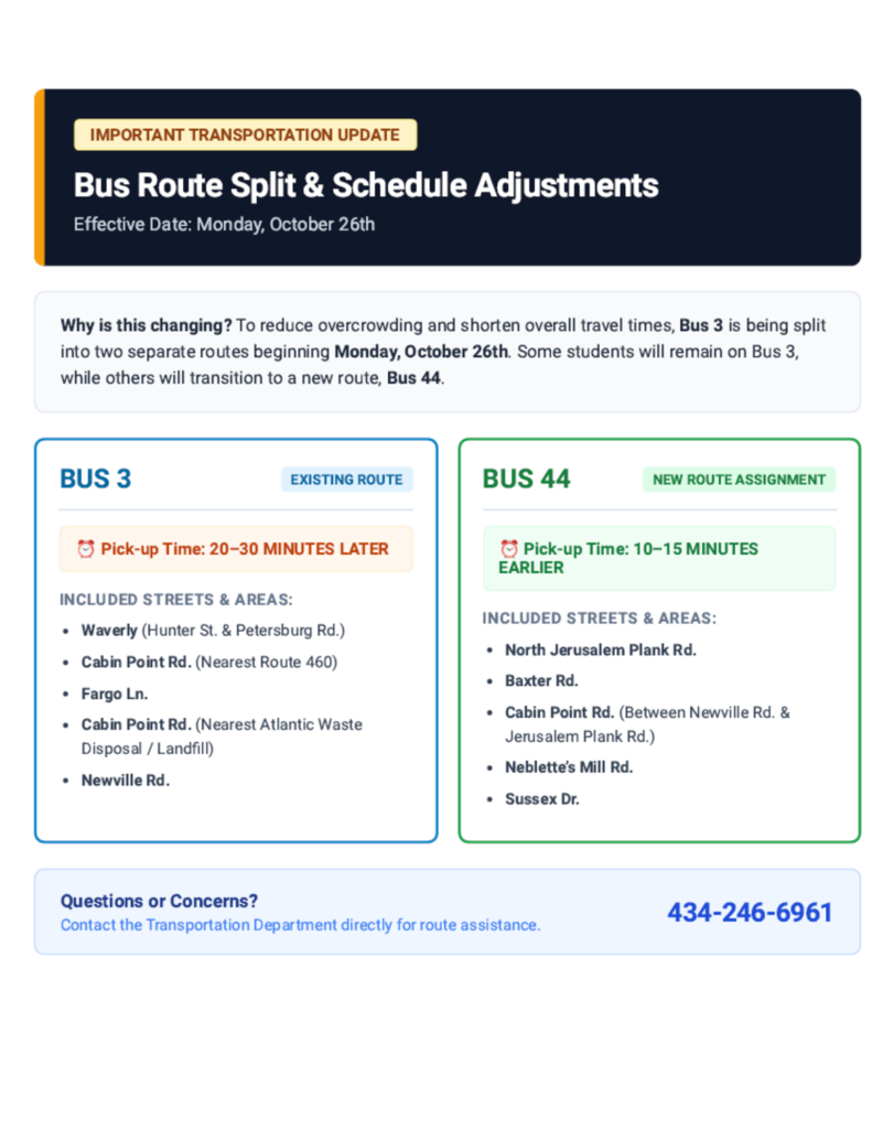Bus 3 Route Change Announcement effective Monday, October 26, 2026....