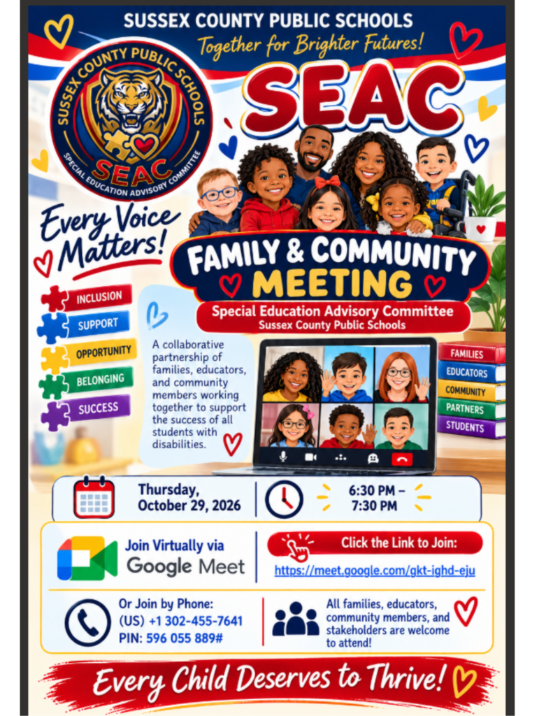 Next SEAC Meeting is Thursday, October 29, from 6:30 p.m.-7:30 p.m.