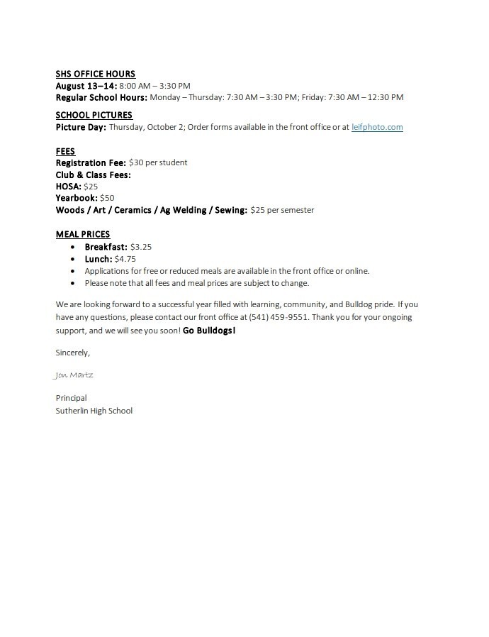 Letter to school community
