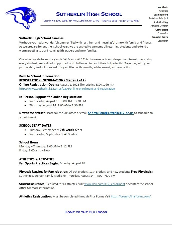 Letter to school community