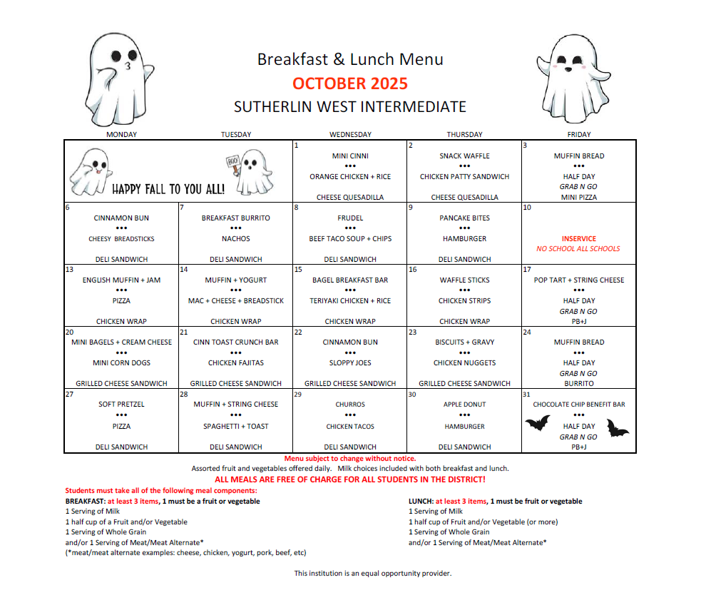 West October Menu