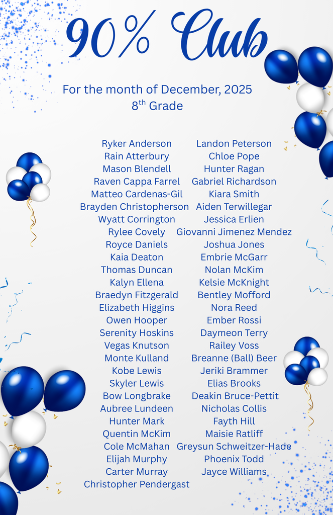 December 2025 90% Club 8th Grade