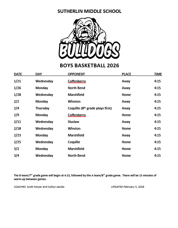 Please see the changes for Thursday's game! 