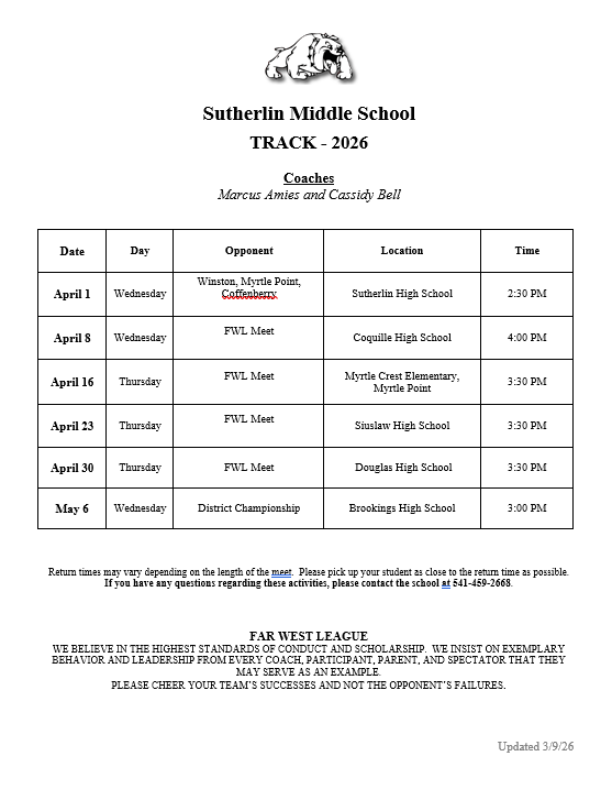 Updated Track Schedule 