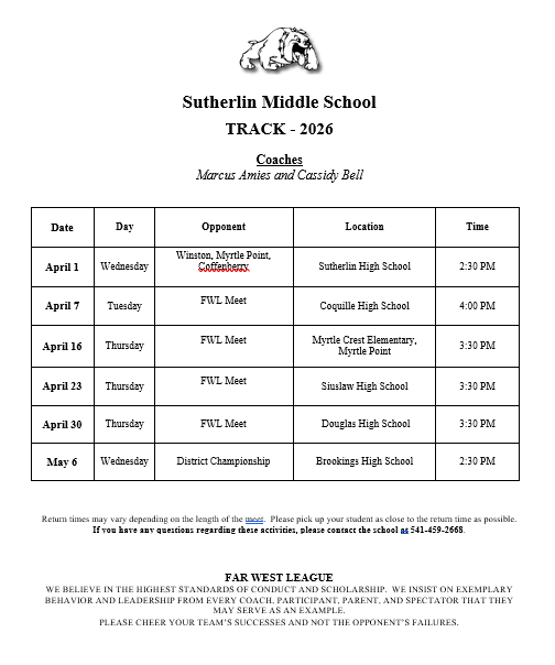 Please see the change to next weeks meet