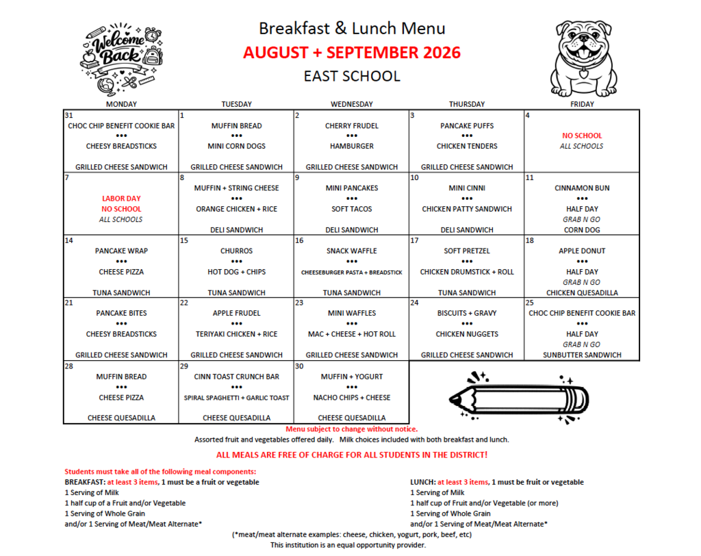 September Lunch Menu