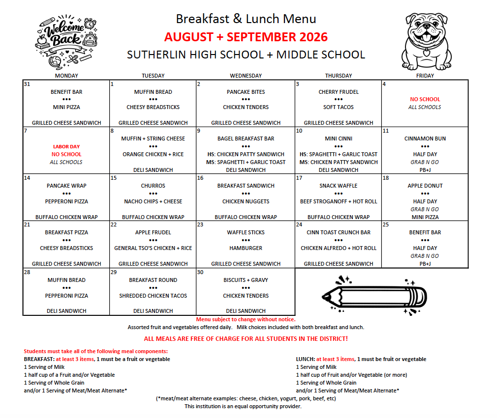 SMS & SHS Breakfast and Lunch Menu