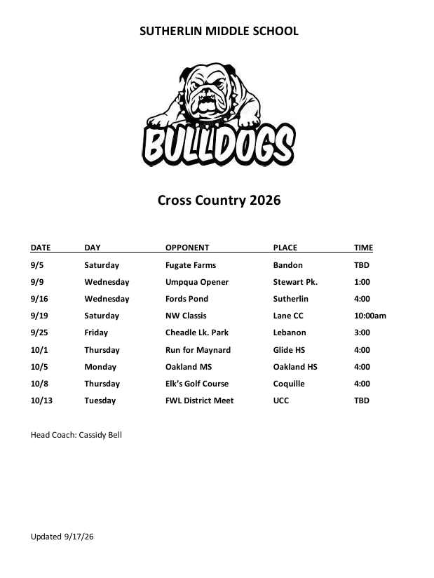 Check out this updated Cross Country Schedule!
