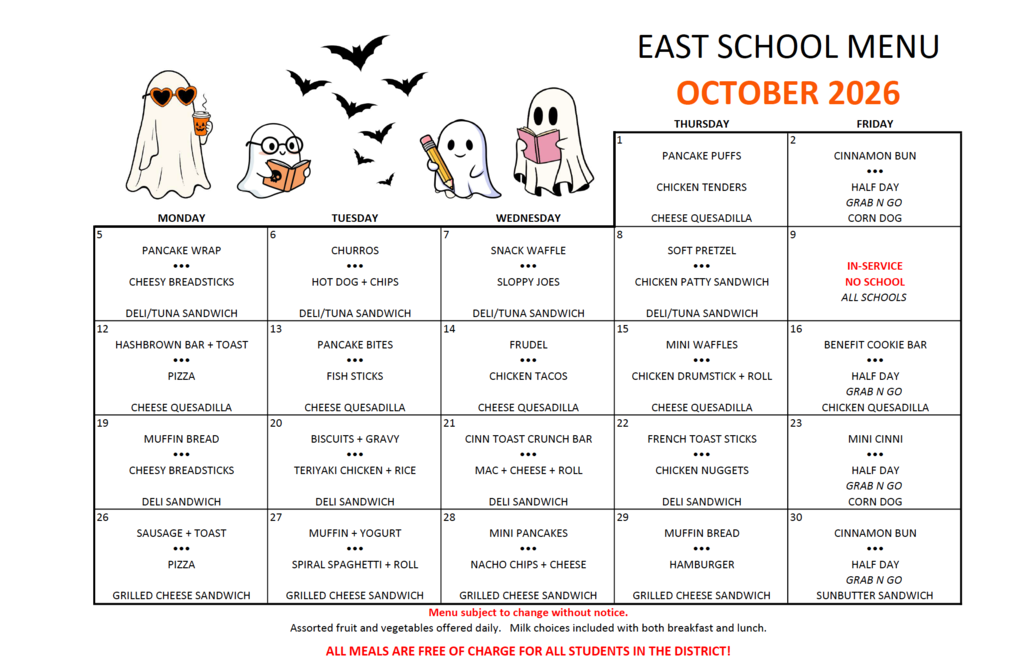 October Lunch Menu