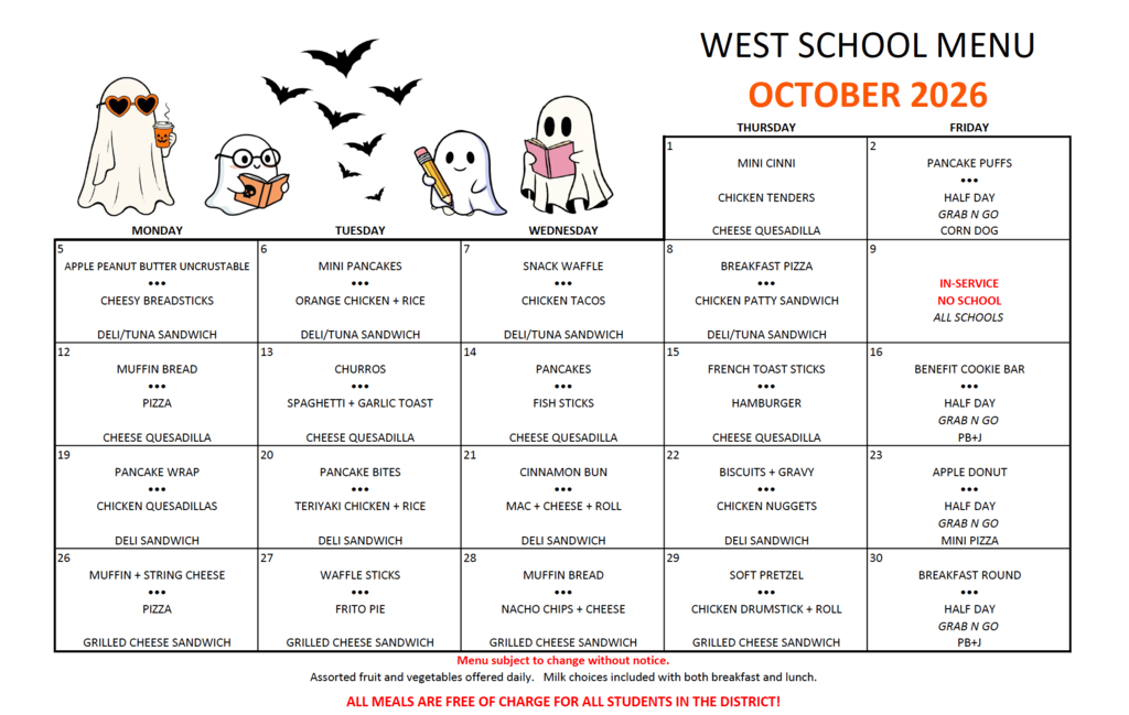 West Lunch Menu October