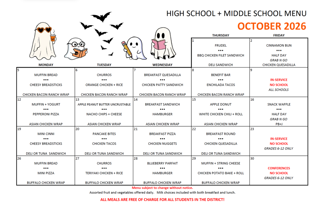 SMS and SHS October Lunch Menu