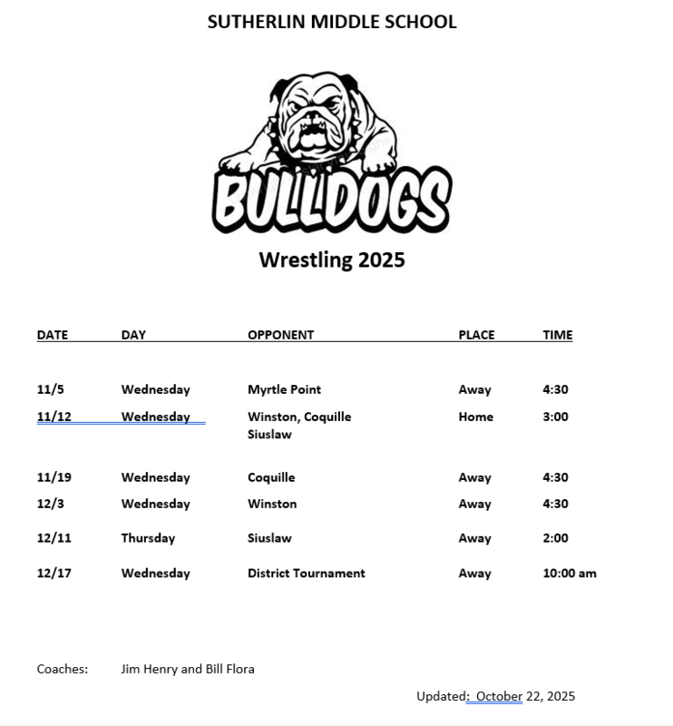 Wrestling Schedule