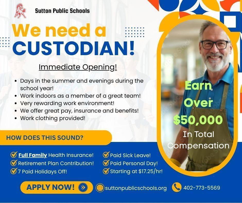 A great indoor, year-round  job with wonderful people!  Over $50k in compensation including free family health insurance, paid holidays, and school provided retirement contributions! Please spread the word - or better yet, come work with us!