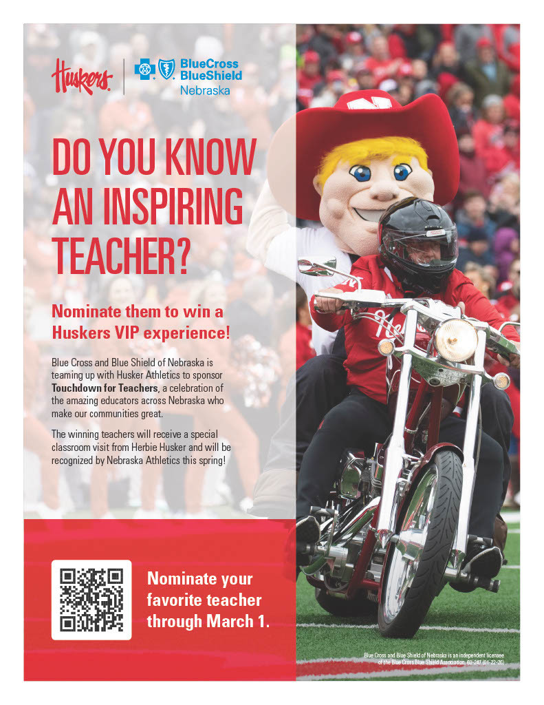 Touchdown for Teachers! Nominate your inspiring teacher for a VIP Husker Experience!