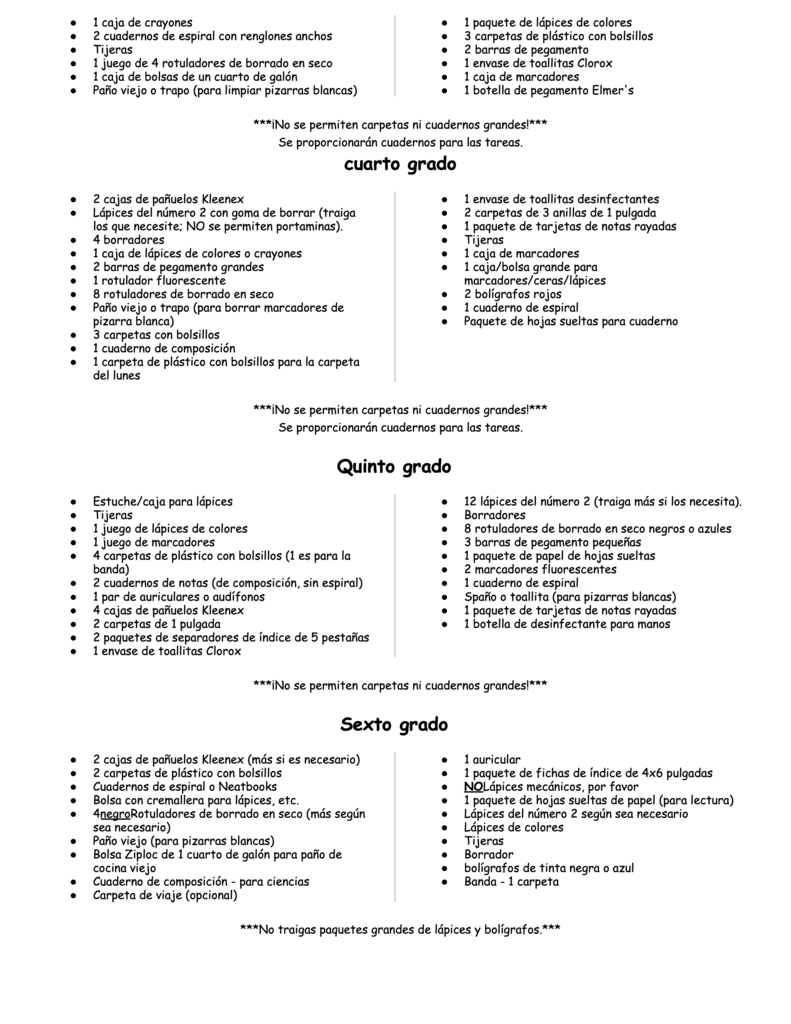 supply list