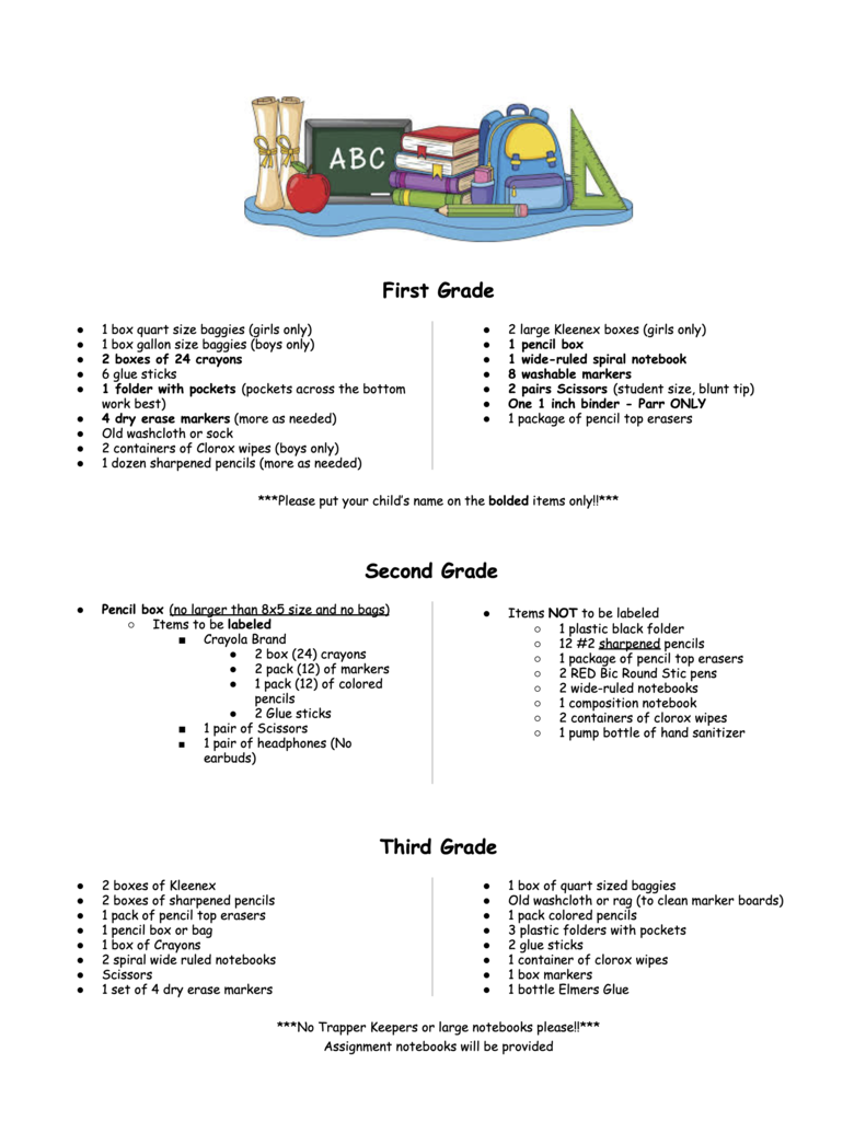 supply list
