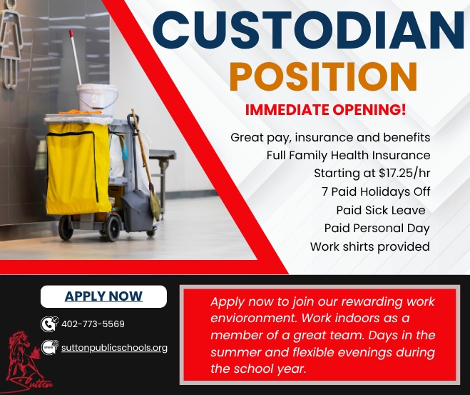 Sutton Public Schools currently has a Custodial opening