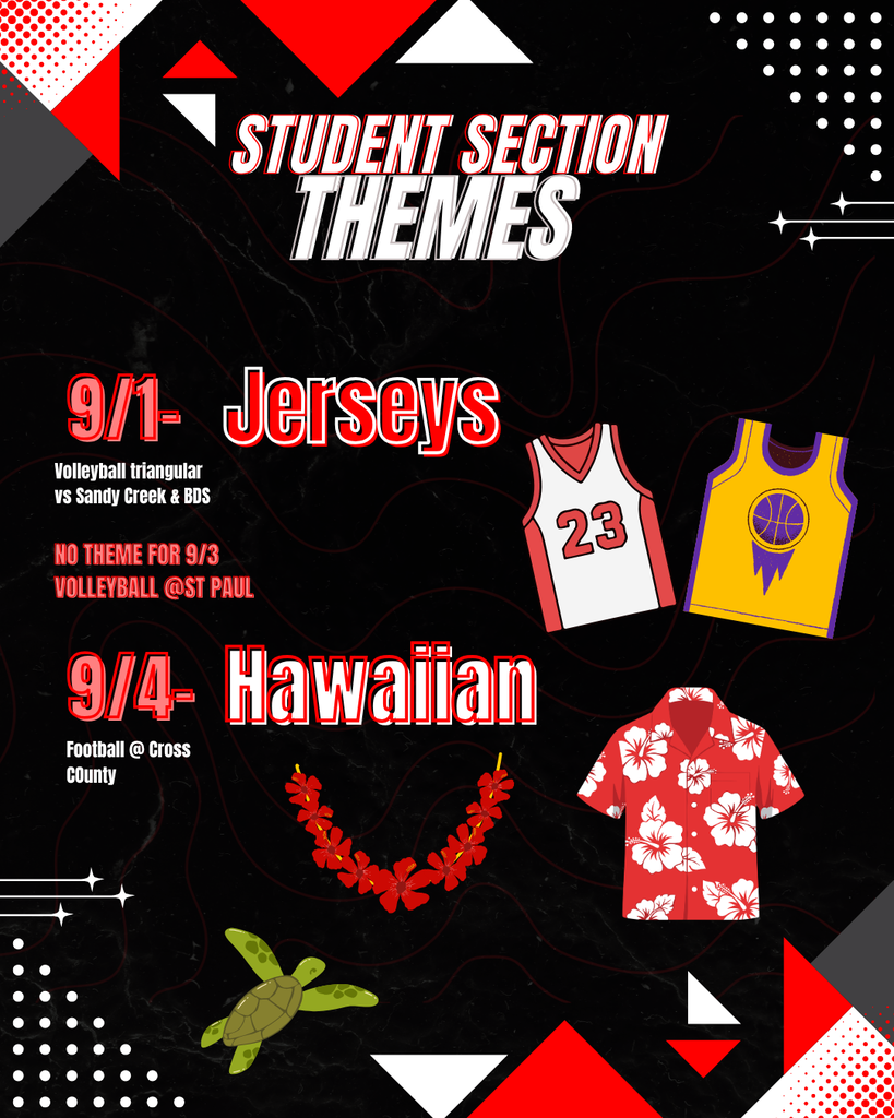 Student Section Themes for September 1st through September 4th