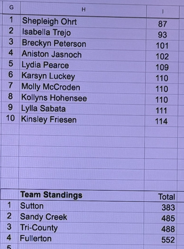 Screenshot of Filly Fall Classic Results