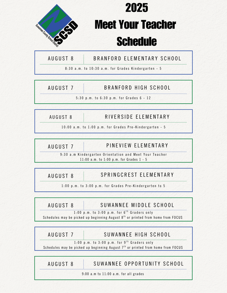 2025 Meet Your Teacher Schedule - Flyer