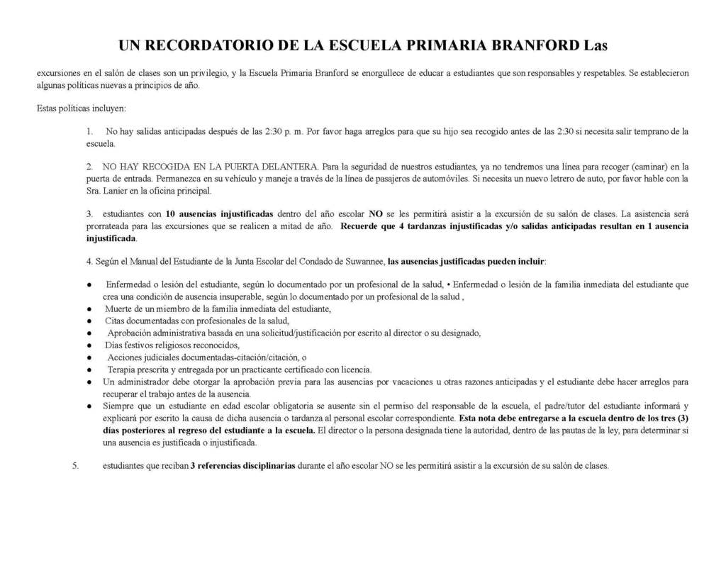 Attendance reminder spanish version