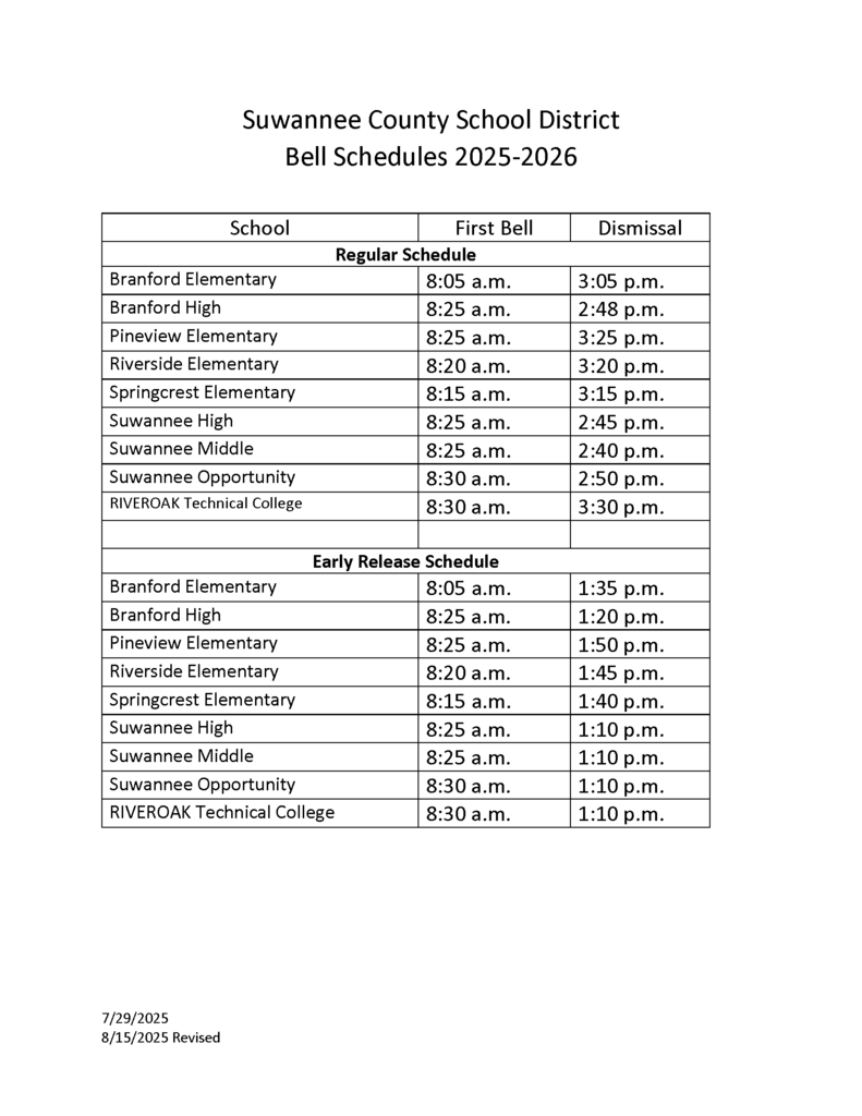 2025-2026 SCSD Bell Schedule