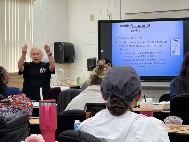 Practical Nursing class training-Kathy Browning, Respiratory Therapist giving a class on tracheostomy care - 1