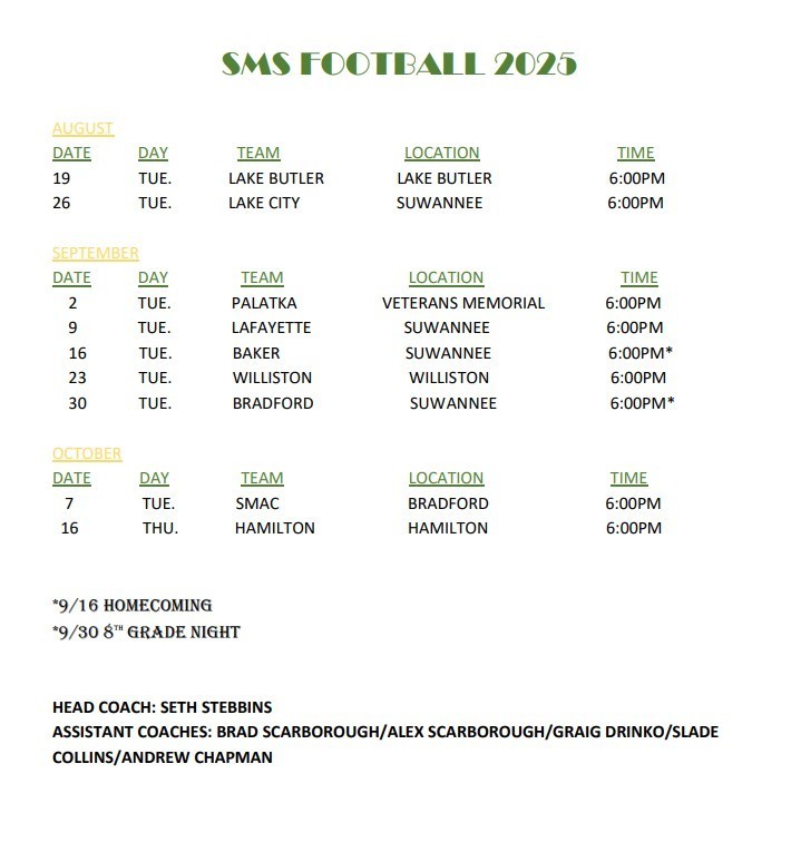 updated SMS football schedule