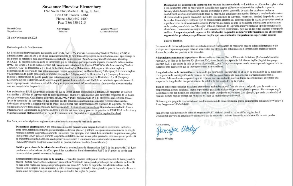 FAST PM 2 Spanish Parent Letter