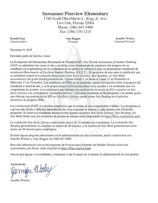 FAST PM2 Parent Letters for Kindergarten-Second Grade