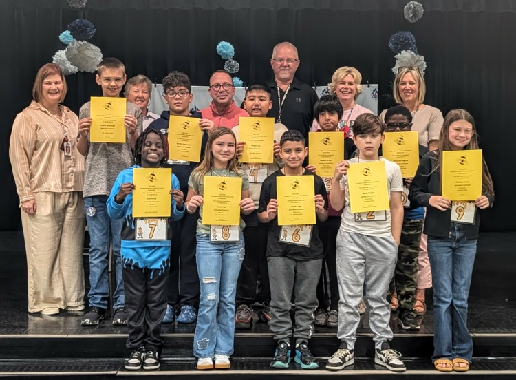 Spelling Participants with Judges, Announcer, Time Keeper, Assistant Principal, and Academic Coach