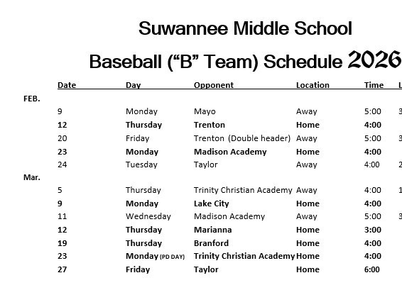 SMS B Team Schedule