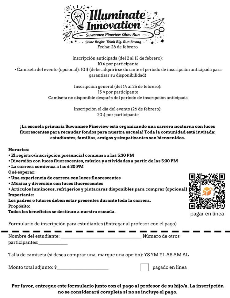 Spanish Flyer for Illuminate Innovation Glow Run 