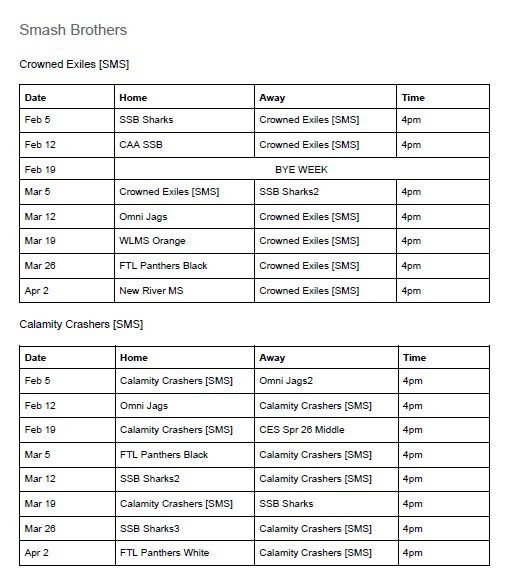 Esports schedule page 1