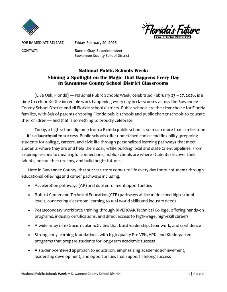 Shining a Spotlight on the Magic That Happens Every Day in Suwannee County School District Classrooms - Page 1