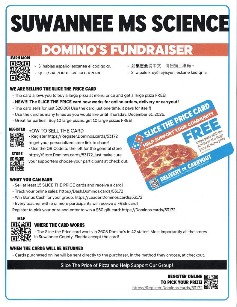 Dominos fundraiser information