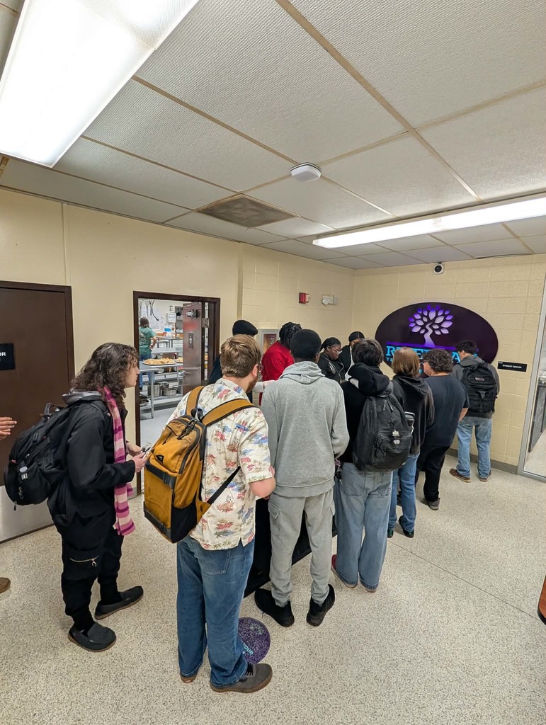 Students in line for breakfast items