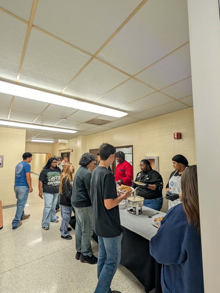 Students waiting in line to get breakfast