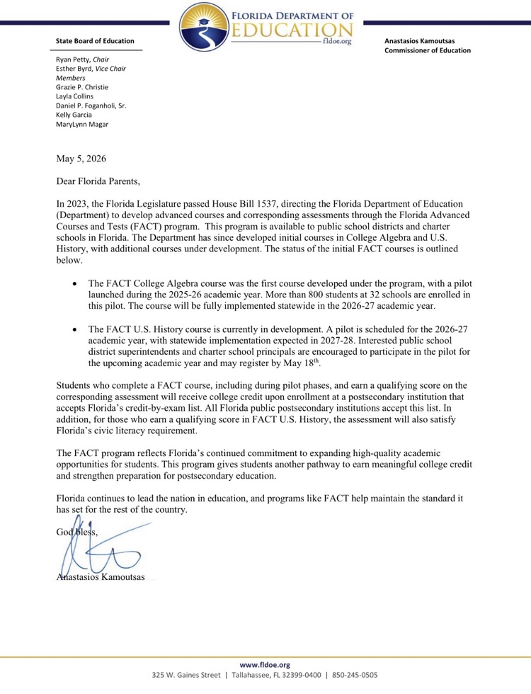 FDOE Letter