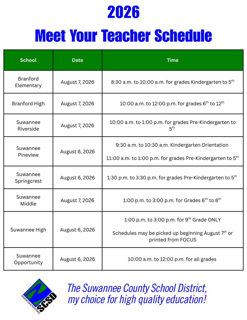 Meet Your Teacher Schedule