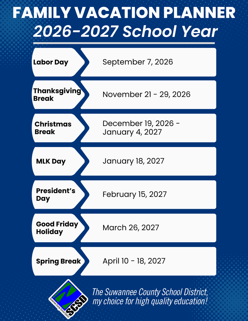 Family Vacation Planner Schedule for SCSD